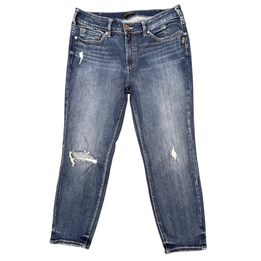 Silver Jeans Blue Avery Skinny Crop Distressed Denim Jeans Womens Size 16